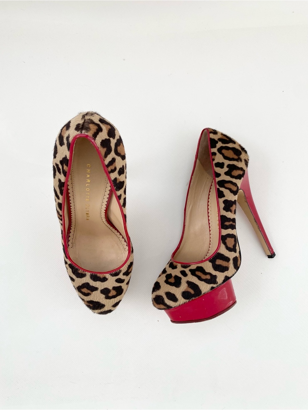 Charlotte Olympia "Polly" Platform Heels Leopard/Red Size 7